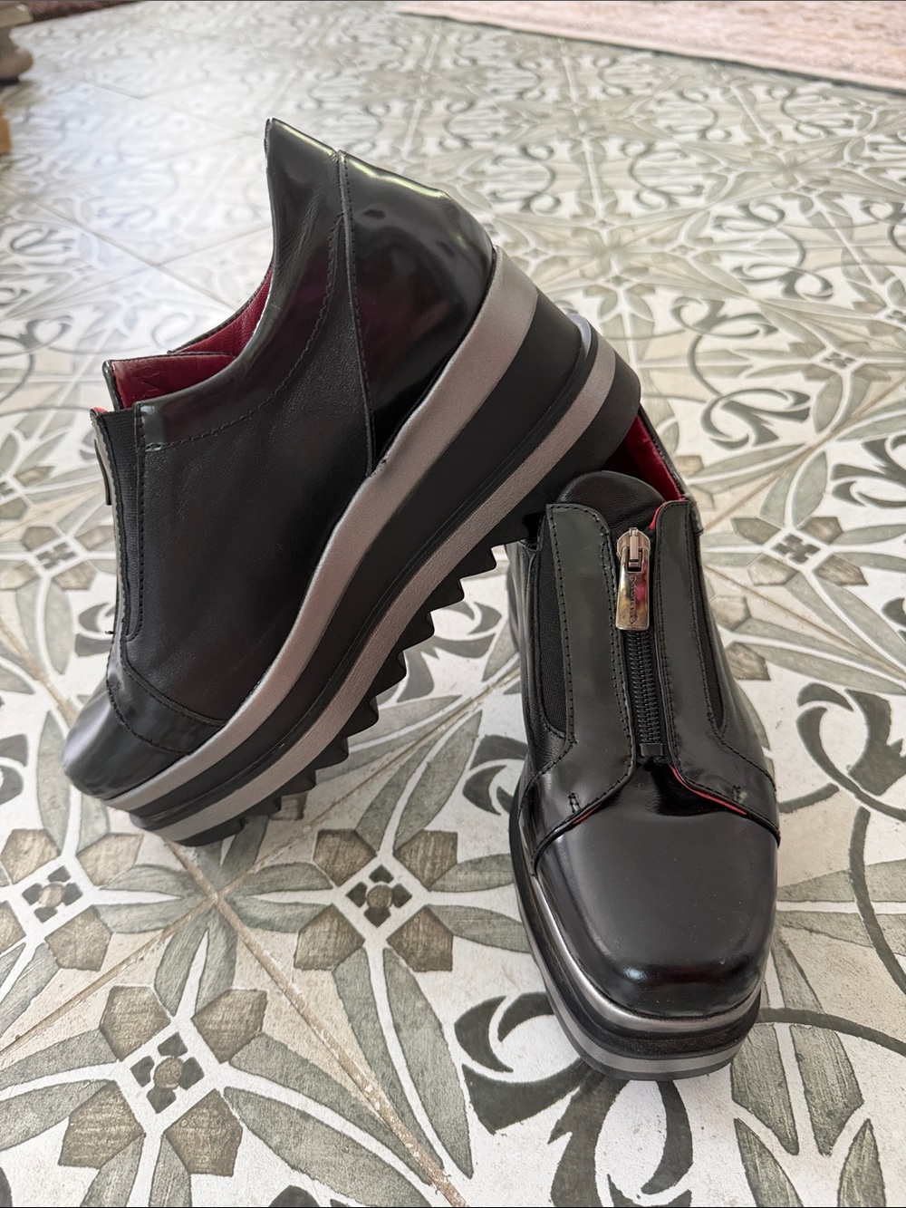 Black Platform Zip-Front Women's Slip-On Shoes